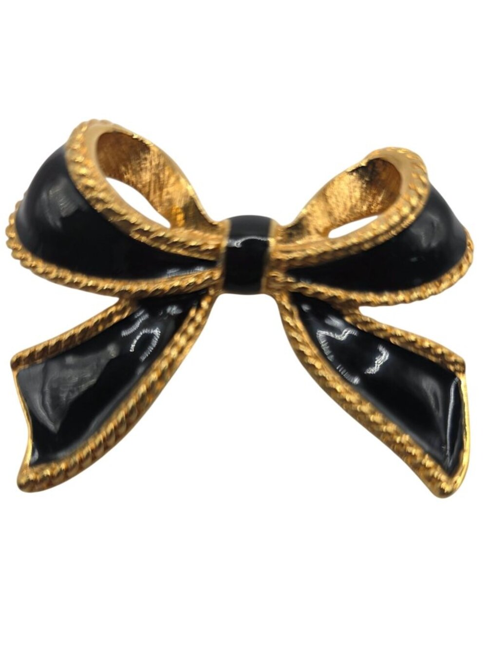 Vtg K.J.L For Avon Black Gold Bow necklace enhancer pendant scarf clip